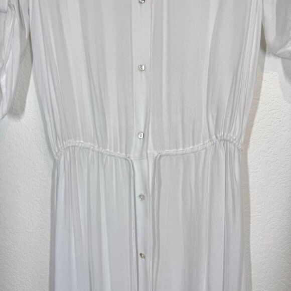 Beach Swimsuit Coverup Shirt Dress White Maxi Long Button Up Drawstring Small - Picture 6 of 11